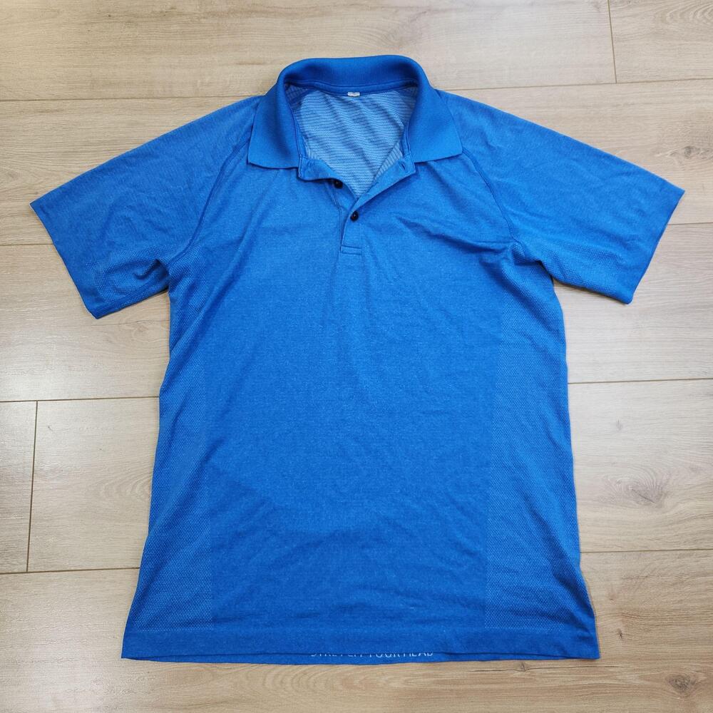 Lululemon Polo Shirt Mens Medium Blue Short Sleeve Athletic Golf Performance Top